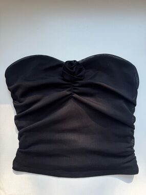 Garage Black Strapless Mesh Top